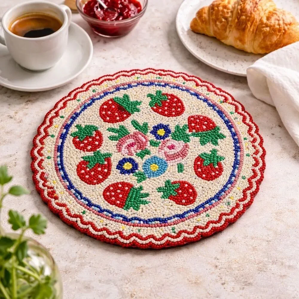 For Love & Lemons Beaded Strawberry Trivet UO Handmade Home Kitchen Decor NWT
